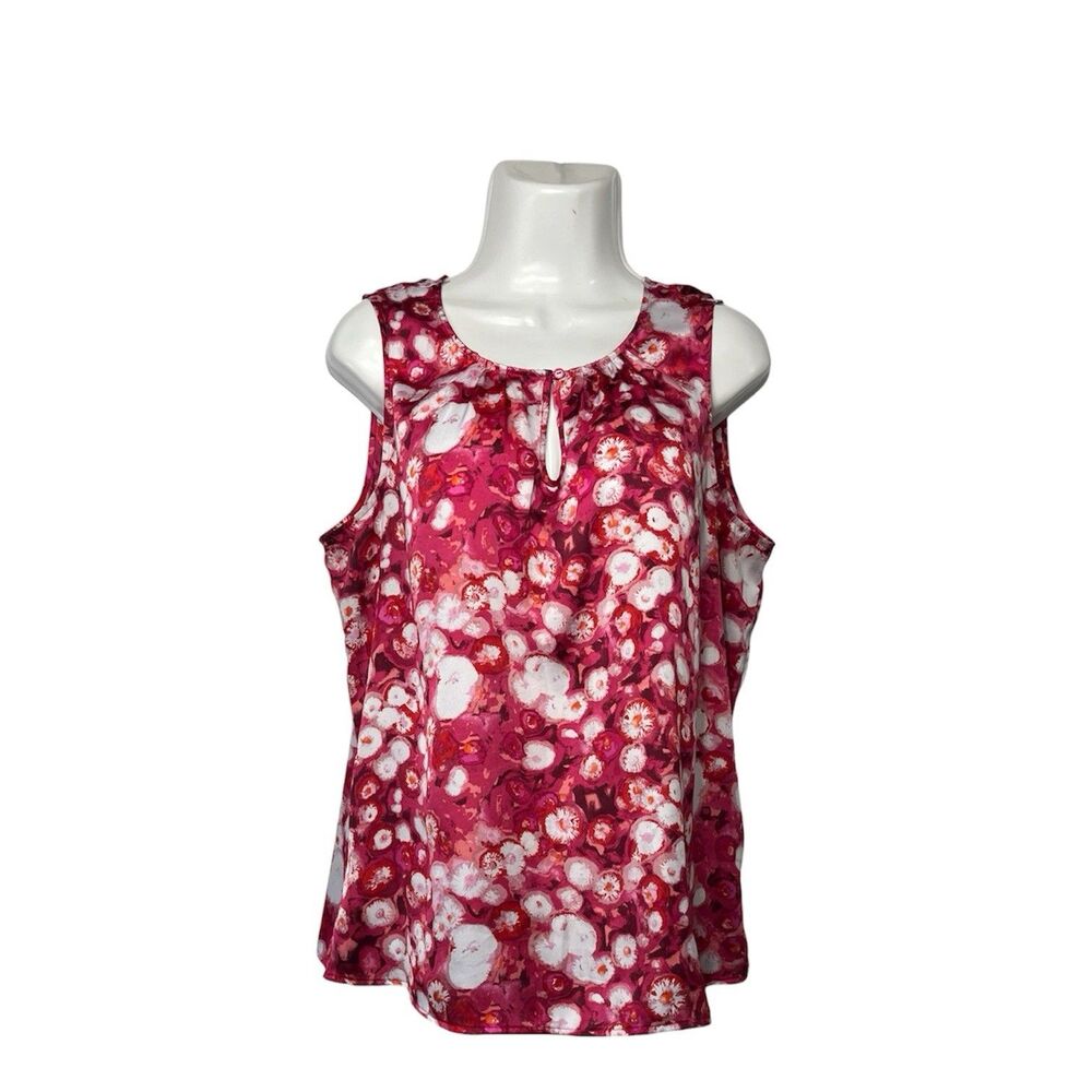 Coldwater Creek Pink Abstract Keyhole Neck Shell Blouse Sleeveless Top Large 14